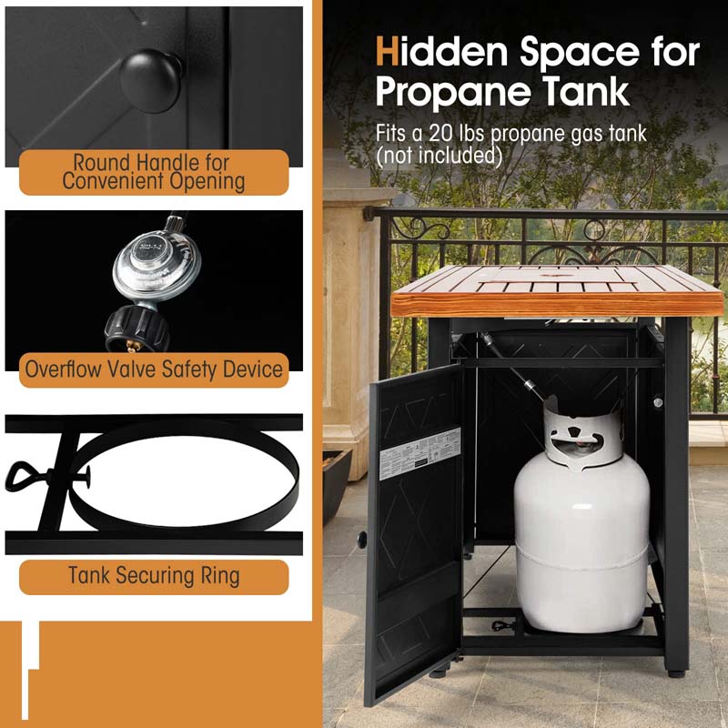 57" 50,000 BTU Outdoor Propane Fire Pit Table, Rectangular Patio Gas Fire Table with Lid, Auto-Ignition & Lava Rocks for Backyard Garden