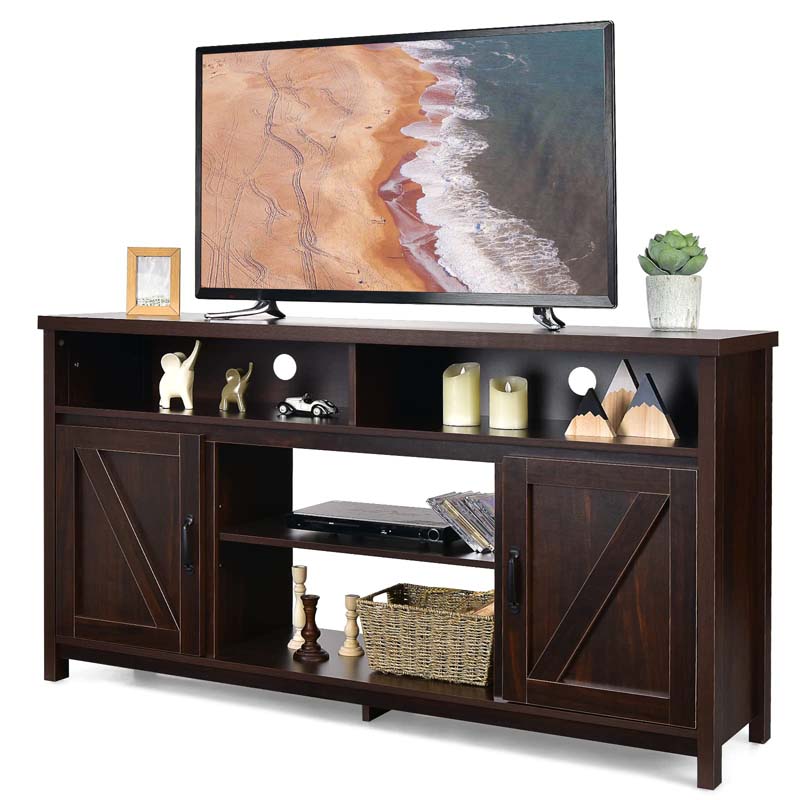 59" Farmhouse TV Stand for TVs Up to 65 Inches, Wood Entertainment Center Media Console Cabinet with Double Barn Doors & Adjustable Shelves