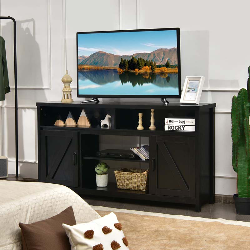 59" Farmhouse TV Stand for TVs Up to 65 Inches, Wood Entertainment Center Media Console Cabinet with Double Barn Doors & Adjustable Shelves