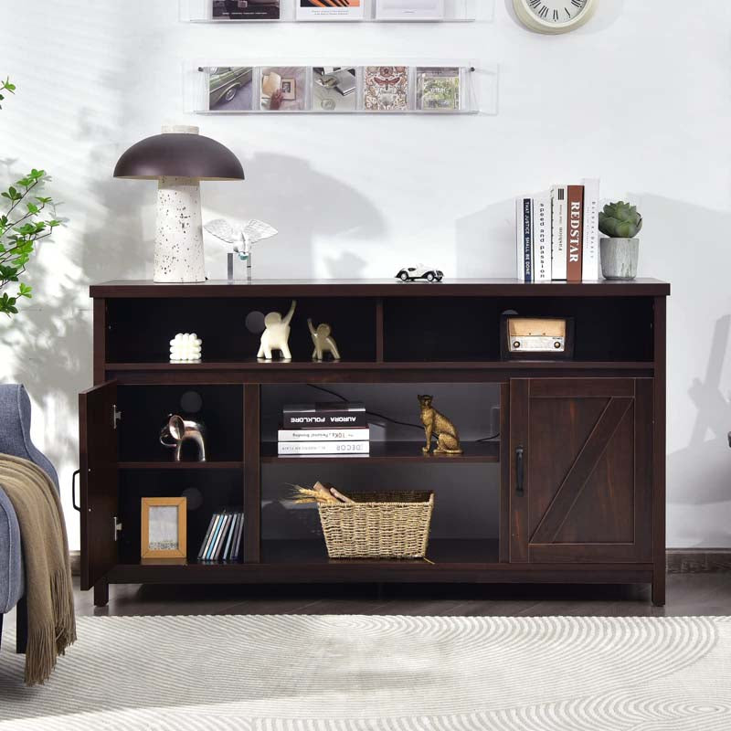 59" Farmhouse TV Stand for TVs Up to 65 Inches, Wood Entertainment Center Media Console Cabinet with Double Barn Doors & Adjustable Shelves