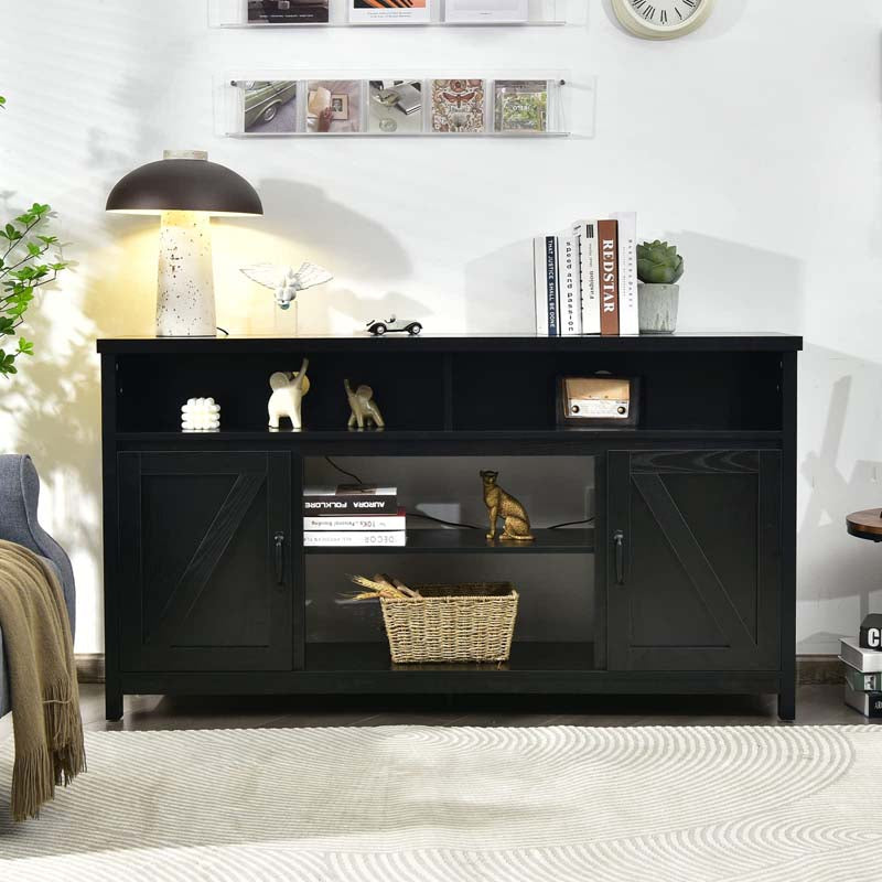 59" Farmhouse TV Stand for TVs Up to 65 Inches, Wood Entertainment Center Media Console Cabinet with Double Barn Doors & Adjustable Shelves