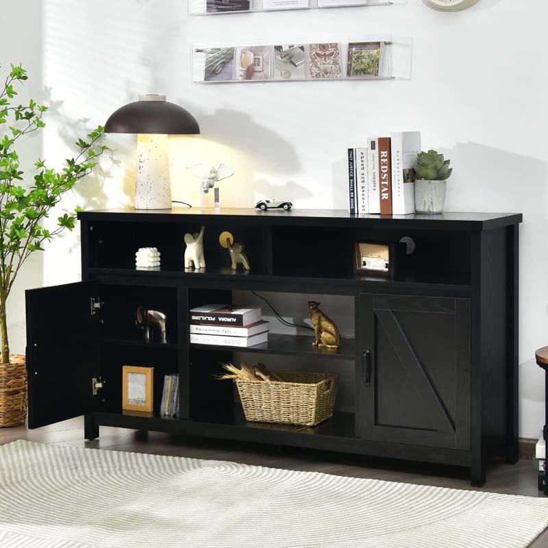 59" Farmhouse TV Stand for TVs Up to 65 Inches, Wood Entertainment Center Media Console Cabinet with Double Barn Doors & Adjustable Shelves