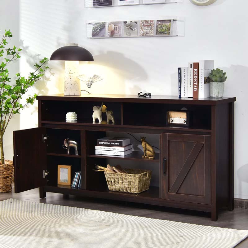 59" Farmhouse TV Stand for TVs Up to 65 Inches, Wood Entertainment Center Media Console Cabinet with Double Barn Doors & Adjustable Shelves