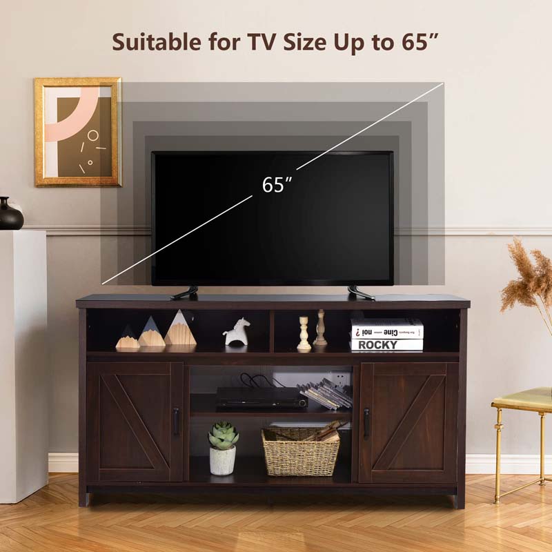 59" Farmhouse TV Stand for TVs Up to 65 Inches, Wood Entertainment Center Media Console Cabinet with Double Barn Doors & Adjustable Shelves