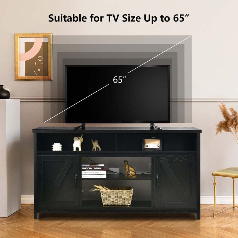 59" Farmhouse TV Stand for TVs Up to 65 Inches, Wood Entertainment Center Media Console Cabinet with Double Barn Doors & Adjustable Shelves