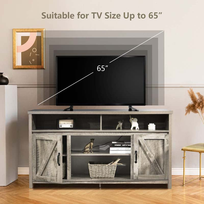 59" Farmhouse TV Stand for TVs Up to 65 Inches, Wood Entertainment Center Media Console Cabinet with Double Barn Doors & Adjustable Shelves