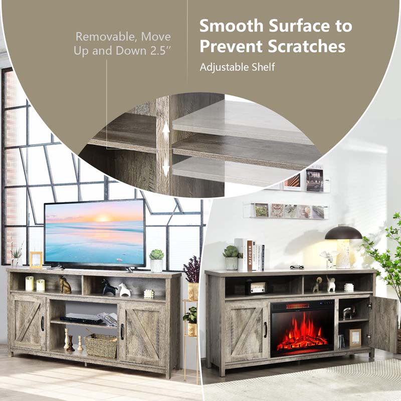59" Farmhouse TV Stand for TVs Up to 65 Inches, Wood Entertainment Center Media Console Cabinet with Double Barn Doors & Adjustable Shelves