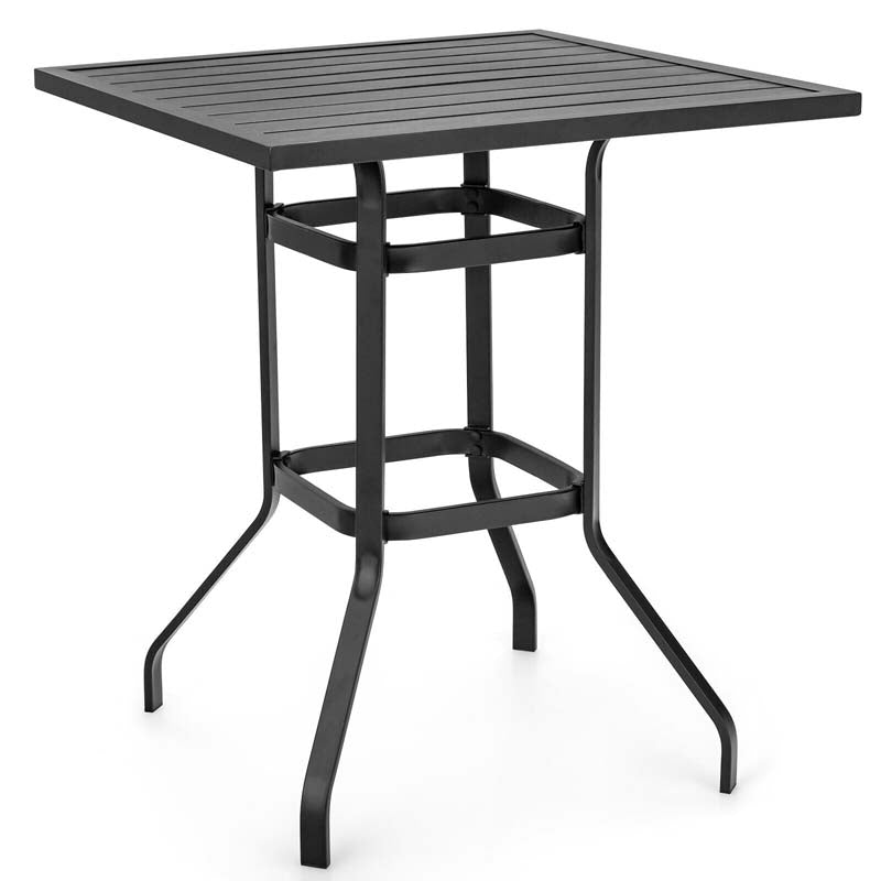 5 Pieces Heavy-Duty Steel Frame Outdoor Patio Bar Set Rattan Bistro Set with 4 Wicker Bar Stools and 1 Bar Table, Soft Cushions