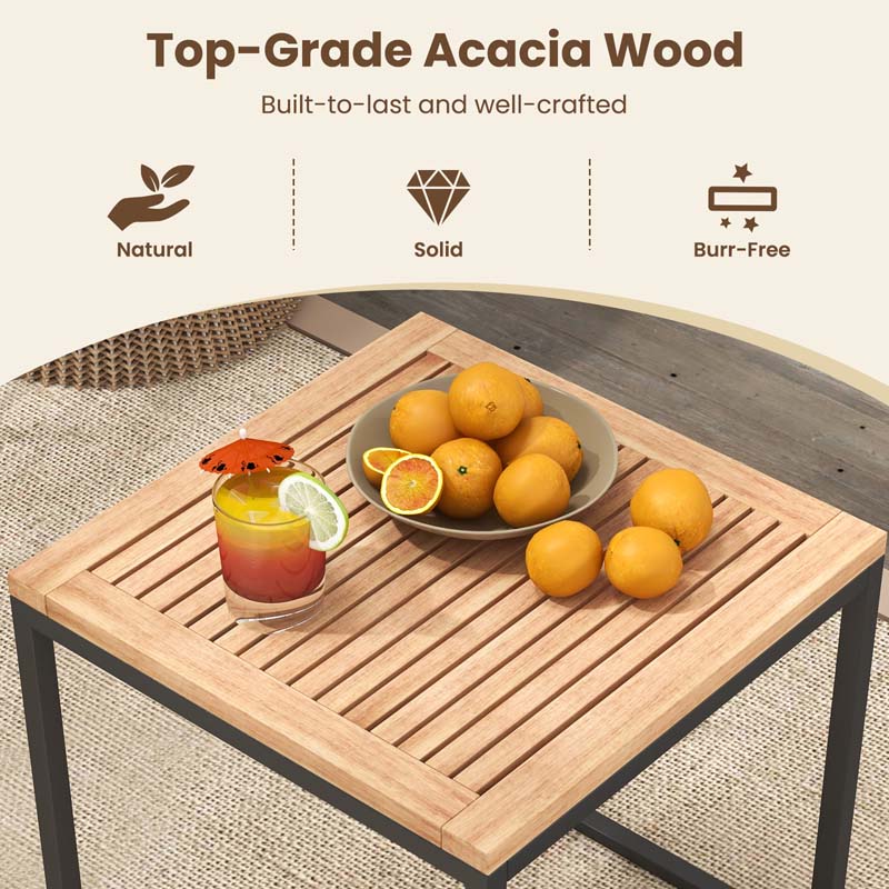 5Pcs Acacia Wood Patio Furniture Set with Ottomans, Outdoor Conversation Set with Soft Cushions & Coffee Table for Poolside Balcony