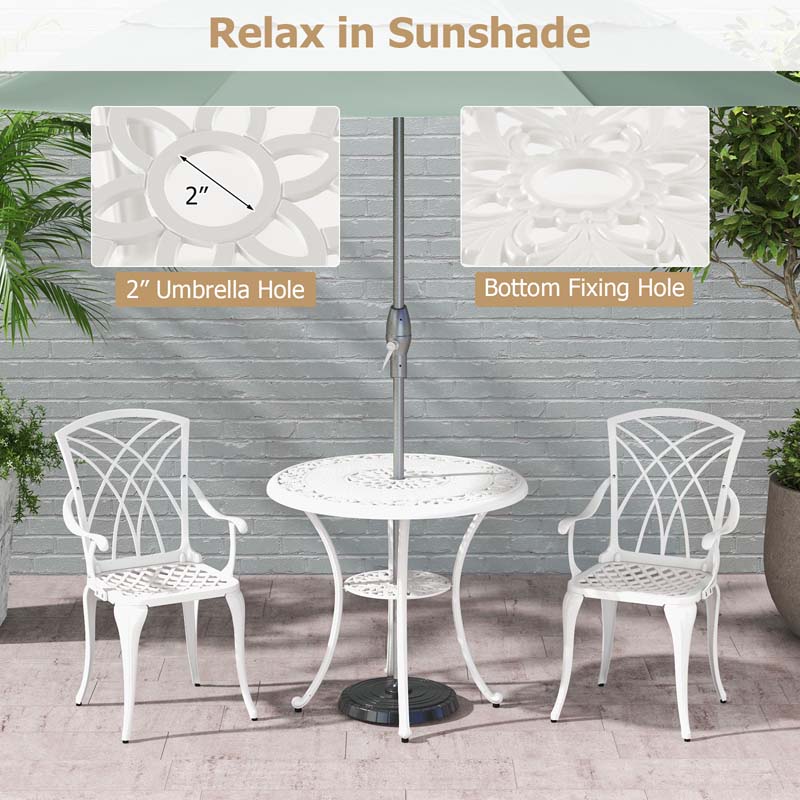 5 Pieces Retro Cast Aluminum Outdoor Round Dining Table Set with 2.5" Umbrella Hole & 4 Armchairs