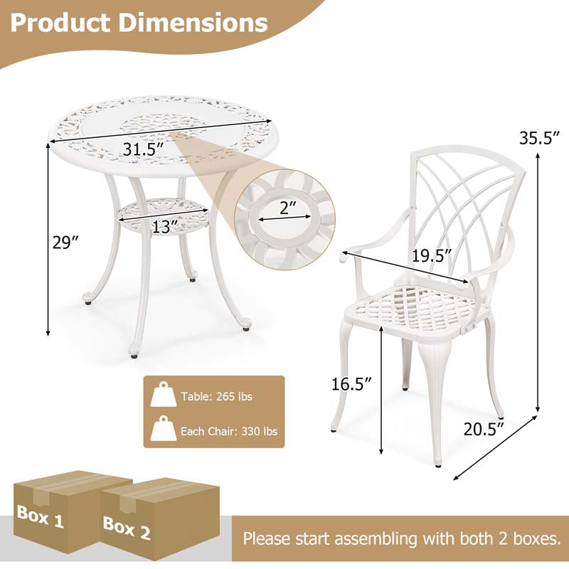 5 Pieces Retro Cast Aluminum Outdoor Round Dining Table Set with 2.5" Umbrella Hole & 4 Armchairs