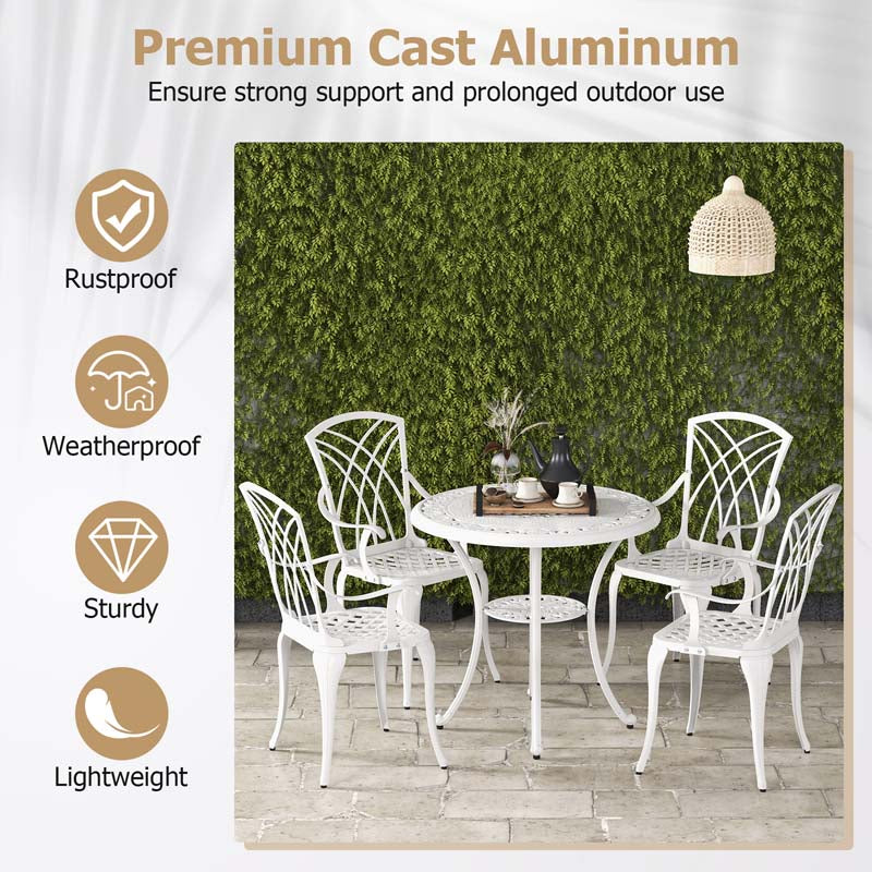 5 Pieces Retro Cast Aluminum Outdoor Round Dining Table Set with 2.5" Umbrella Hole & 4 Armchairs
