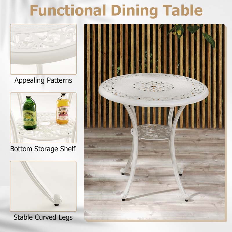 5 Pieces Retro Cast Aluminum Outdoor Round Dining Table Set with 2.5" Umbrella Hole & 4 Armchairs