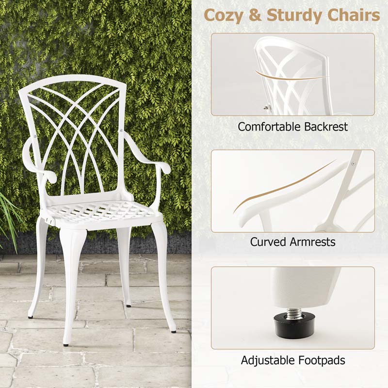 5 Pieces Retro Cast Aluminum Outdoor Round Dining Table Set with 2.5" Umbrella Hole & 4 Armchairs