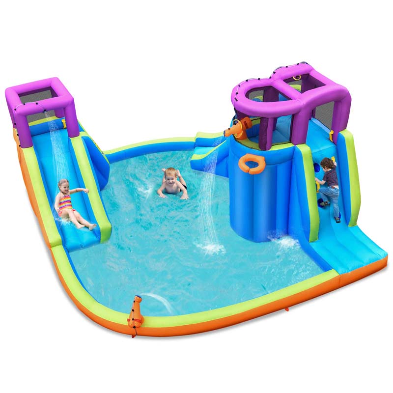 6-in-1 Inflatable Water Park Bounce House w/Dual Long Water Slides