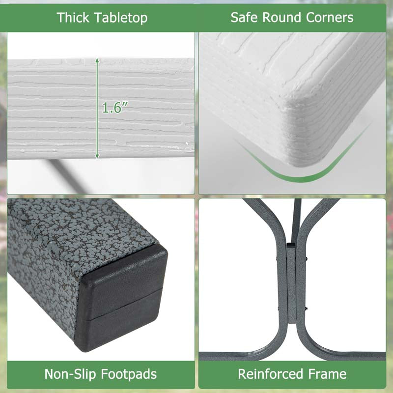6 FT 8-Person Outdoor Large Picnic Table Bench Set with Umbrella Hole, Metal Frame, All-Weather HDPE Tabletop