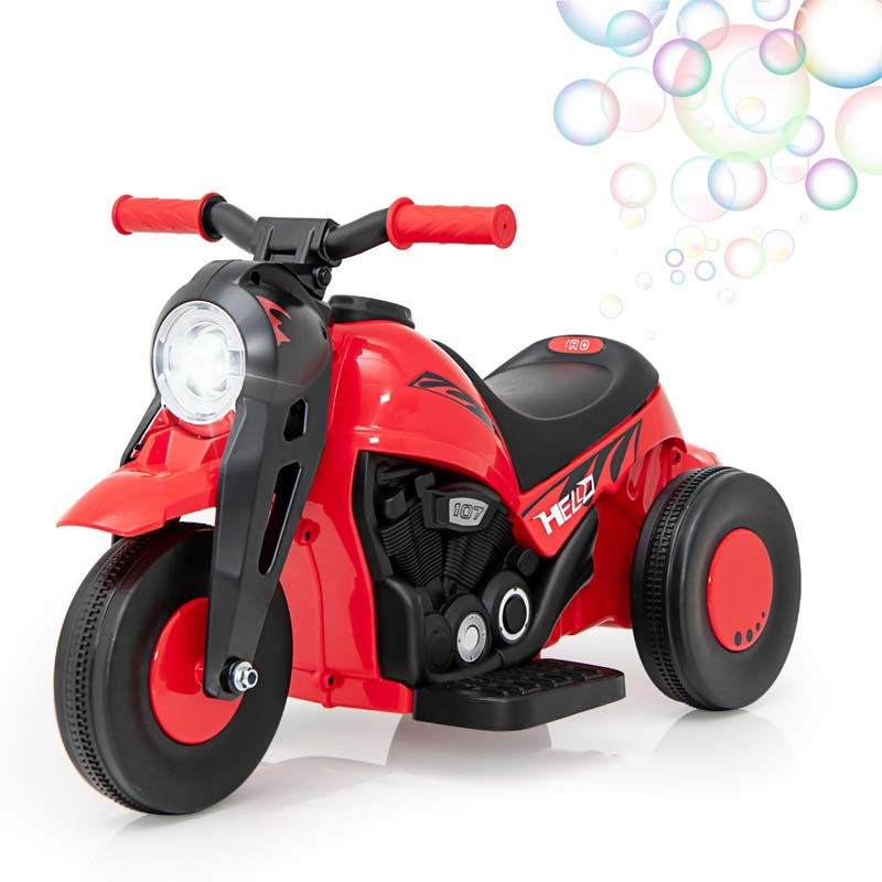 6V Kids Motorcycle w/Automatic Bubble Function & Music, 3-Wheel Vehicle Toy Electric Ride-On Car for Toddlers Ages 3+