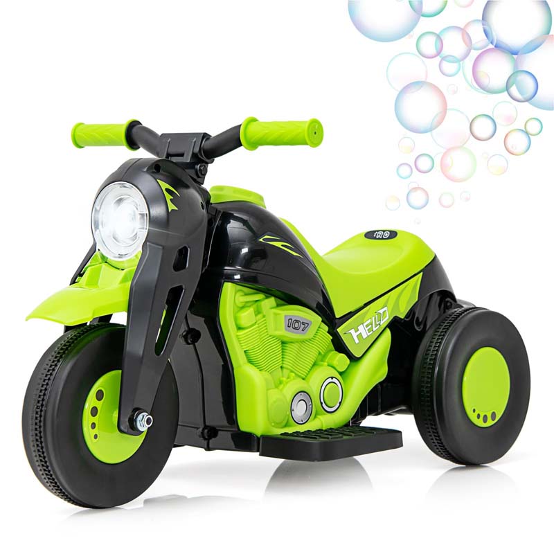 6V Kids Motorcycle w/Automatic Bubble Function & Music, 3-Wheel Vehicle Toy Electric Ride-On Car for Toddlers Ages 3+