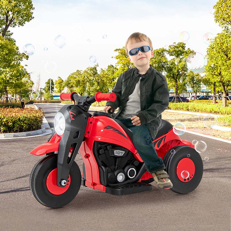 6V Kids Motorcycle w/Automatic Bubble Function & Music, 3-Wheel Vehicle Toy Electric Ride-On Car for Toddlers Ages 3+