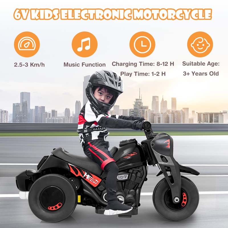 6V Kids Motorcycle w/Automatic Bubble Function & Music, 3-Wheel Vehicle Toy Electric Ride-On Car for Toddlers Ages 3+