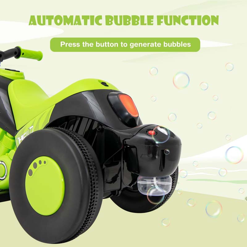 6V Kids Motorcycle w/Automatic Bubble Function & Music, 3-Wheel Vehicle Toy Electric Ride-On Car for Toddlers Ages 3+