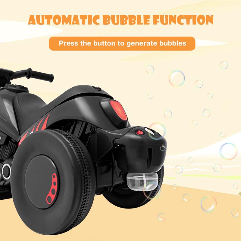 6V Kids Motorcycle w/Automatic Bubble Function & Music, 3-Wheel Vehicle Toy Electric Ride-On Car for Toddlers Ages 3+