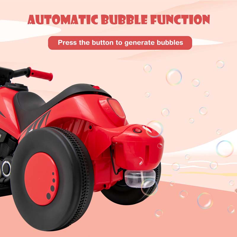 6V Kids Motorcycle w/Automatic Bubble Function & Music, 3-Wheel Vehicle Toy Electric Ride-On Car for Toddlers Ages 3+
