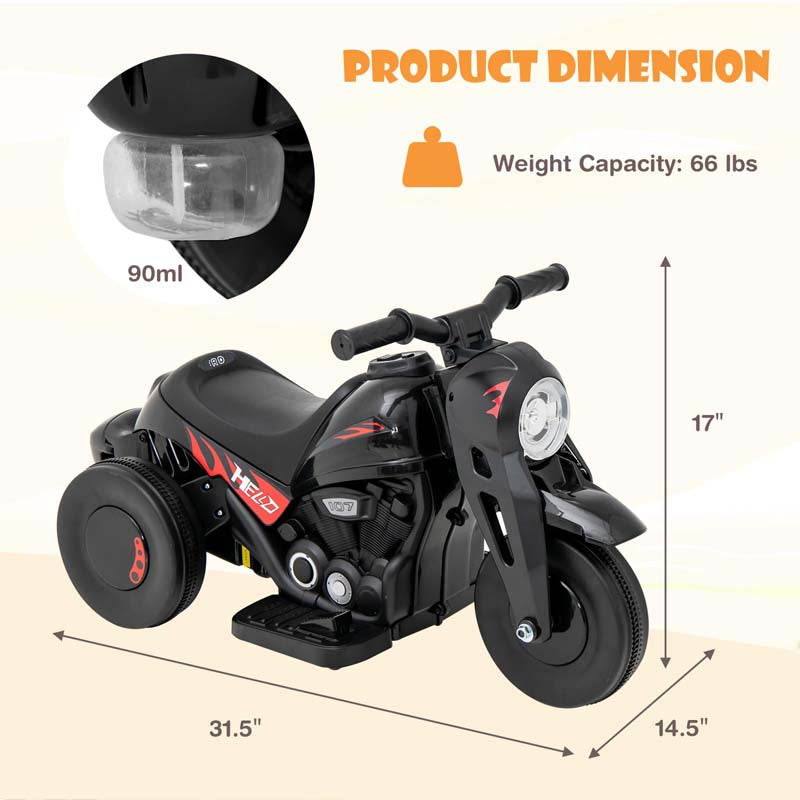 6V Kids Motorcycle w/Automatic Bubble Function & Music, 3-Wheel Vehicle Toy Electric Ride-On Car for Toddlers Ages 3+