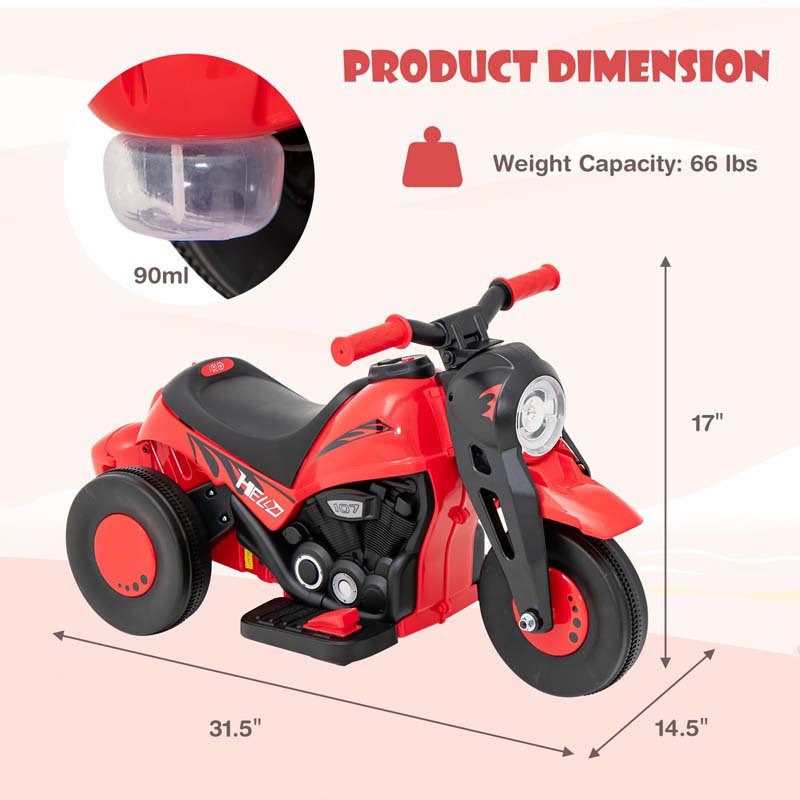 6V Kids Motorcycle w/Automatic Bubble Function & Music, 3-Wheel Vehicle Toy Electric Ride-On Car for Toddlers Ages 3+
