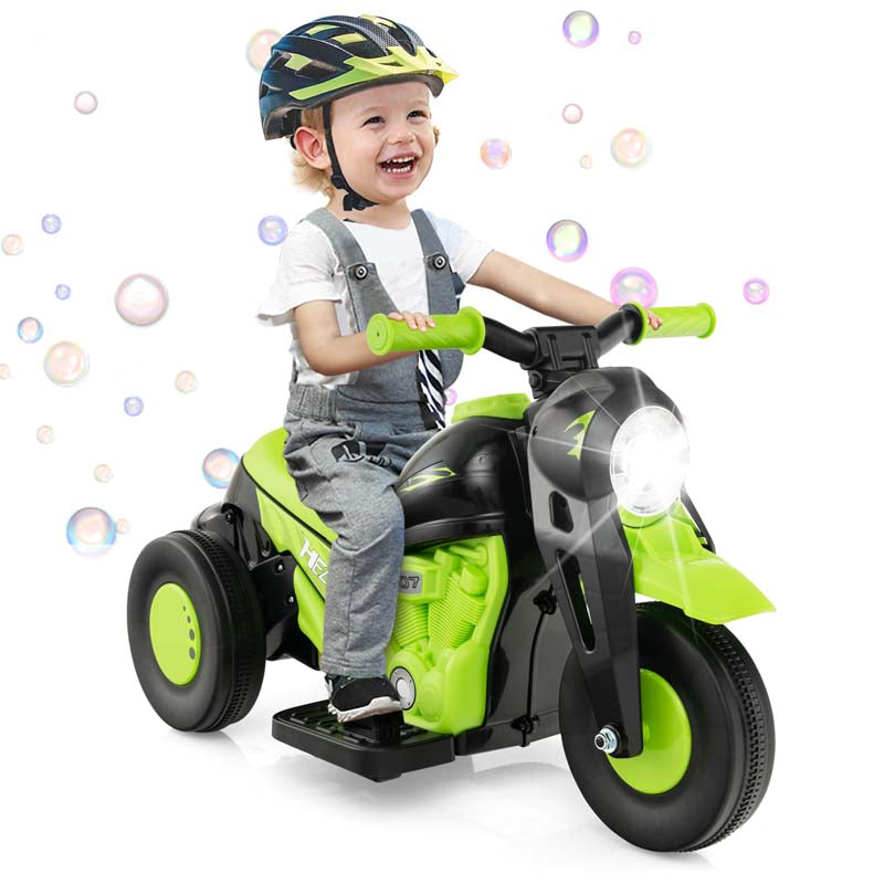 Kids Ride On Motorcycle with Bubble Maker, LED Light, Music, 6V Battery Powered 3-Wheel Electric Motorcycle for Toddler Gift