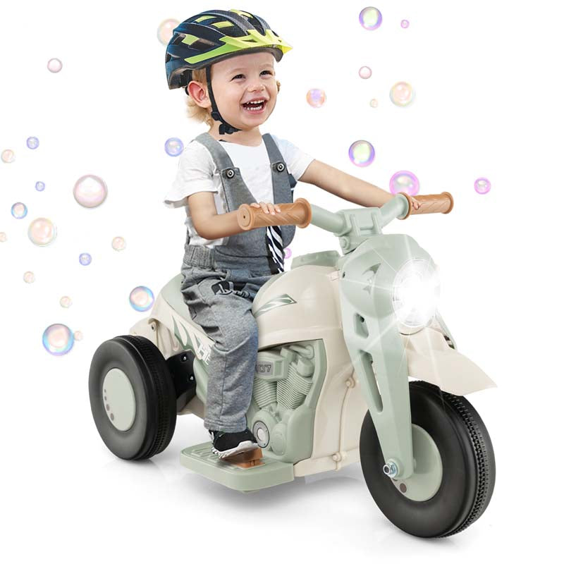 Kids Ride On Motorcycle with Bubble Maker, LED Light, Music, 6V Battery Powered 3-Wheel Electric Motorcycle for Toddler Gift