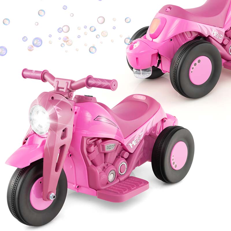 Kids Ride On Motorcycle with Bubble Maker, LED Light, Music, 6V Battery Powered 3-Wheel Electric Motorcycle for Toddler Gift