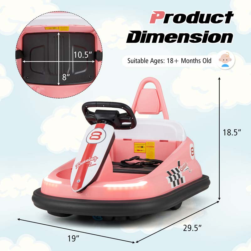 Toddler Ride on Bumper Car for Kids, 6V Electric Ride on Toy w/ 360° Spinning, Dual Motors, 2 Speeds, Music & LED Lights