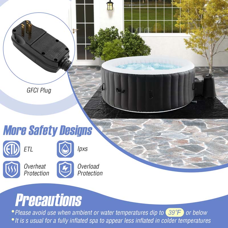 2-6 Person Inflatable Hot Tub with 110/130 Soothing Air Jets, Heater Pump & Cover, Portable Outdoor Water Spa Tub for Backyard