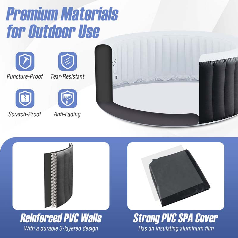 2-6 Person Inflatable Hot Tub with 110/130 Soothing Air Jets, Heater Pump & Cover, Portable Outdoor Water Spa Tub for Backyard