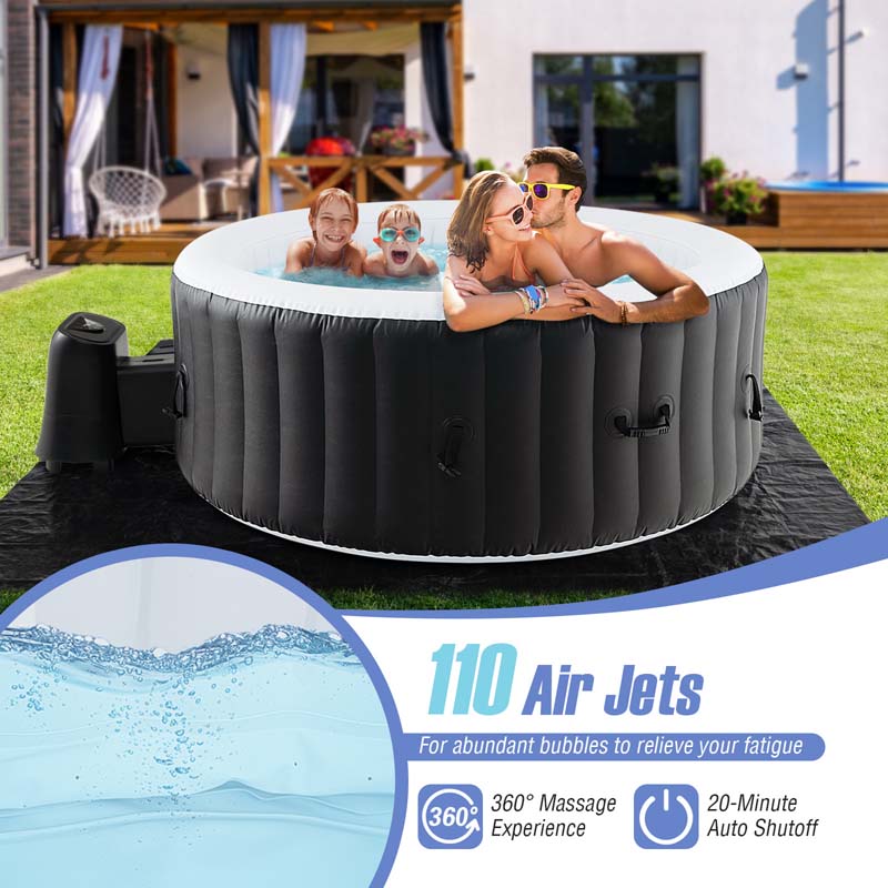 2-6 Person Inflatable Hot Tub with 110/130 Soothing Air Jets, Heater Pump & Cover, Portable Outdoor Water Spa Tub for Backyard