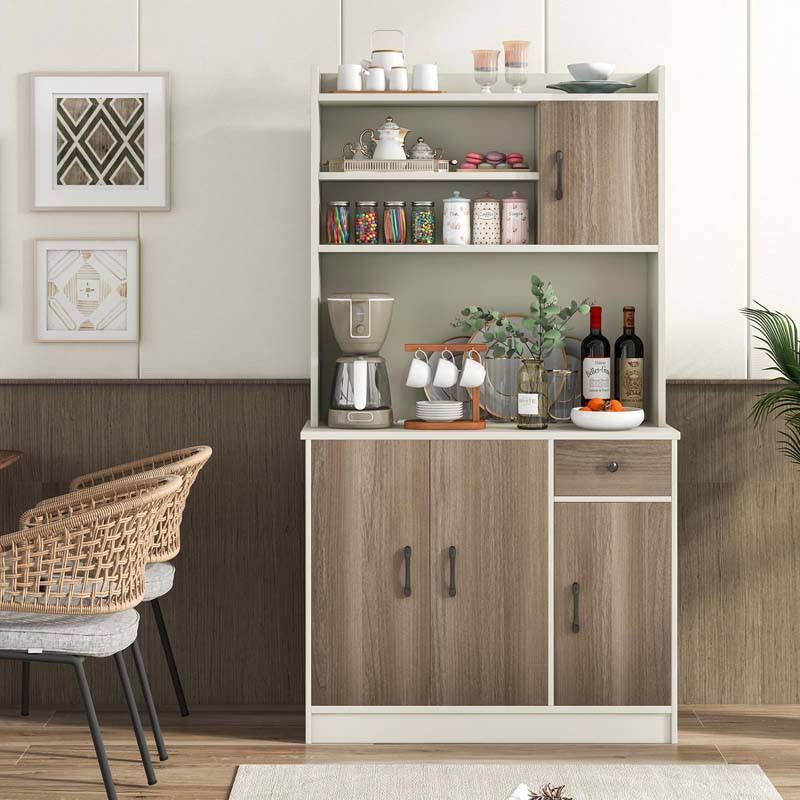 71" Kitchen Pantry Storage Cabinet with Power Outlet, Modern Freestanding Kitchen Buffet Sideboard Cupboard Organizer