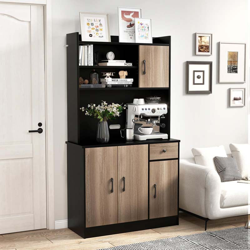 71" Kitchen Pantry Storage Cabinet with Power Outlet, Modern Freestanding Kitchen Buffet Sideboard Cupboard Organizer
