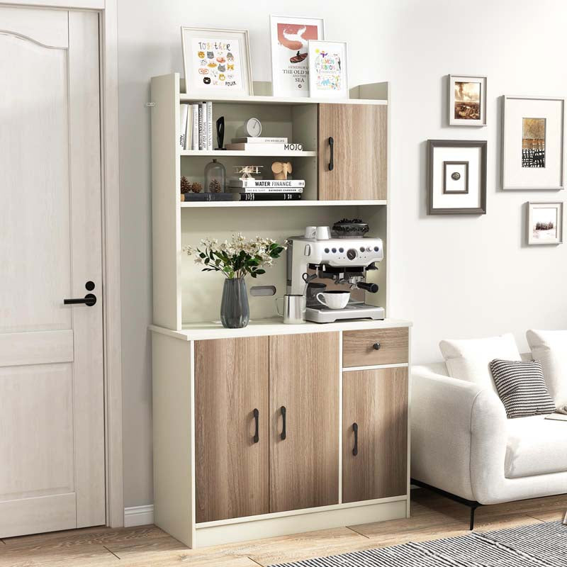 71" Kitchen Pantry Storage Cabinet with Power Outlet, Modern Freestanding Kitchen Buffet Sideboard Cupboard Organizer