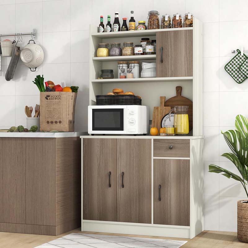 71" Kitchen Pantry Storage Cabinet with Power Outlet, Modern Freestanding Kitchen Buffet Sideboard Cupboard Organizer