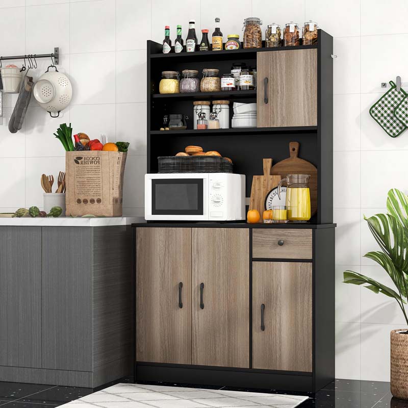 71" Kitchen Pantry Storage Cabinet with Power Outlet, Modern Freestanding Kitchen Buffet Sideboard Cupboard Organizer