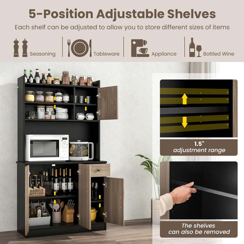 71" Kitchen Pantry Storage Cabinet with Power Outlet, Modern Freestanding Kitchen Buffet Sideboard Cupboard Organizer