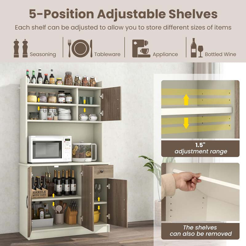 71" Kitchen Pantry Storage Cabinet with Power Outlet, Modern Freestanding Kitchen Buffet Sideboard Cupboard Organizer
