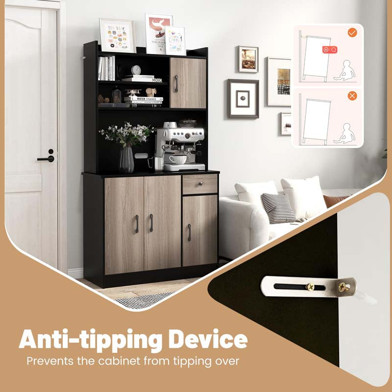 71" Kitchen Pantry Storage Cabinet with Power Outlet, Modern Freestanding Kitchen Buffet Sideboard Cupboard Organizer