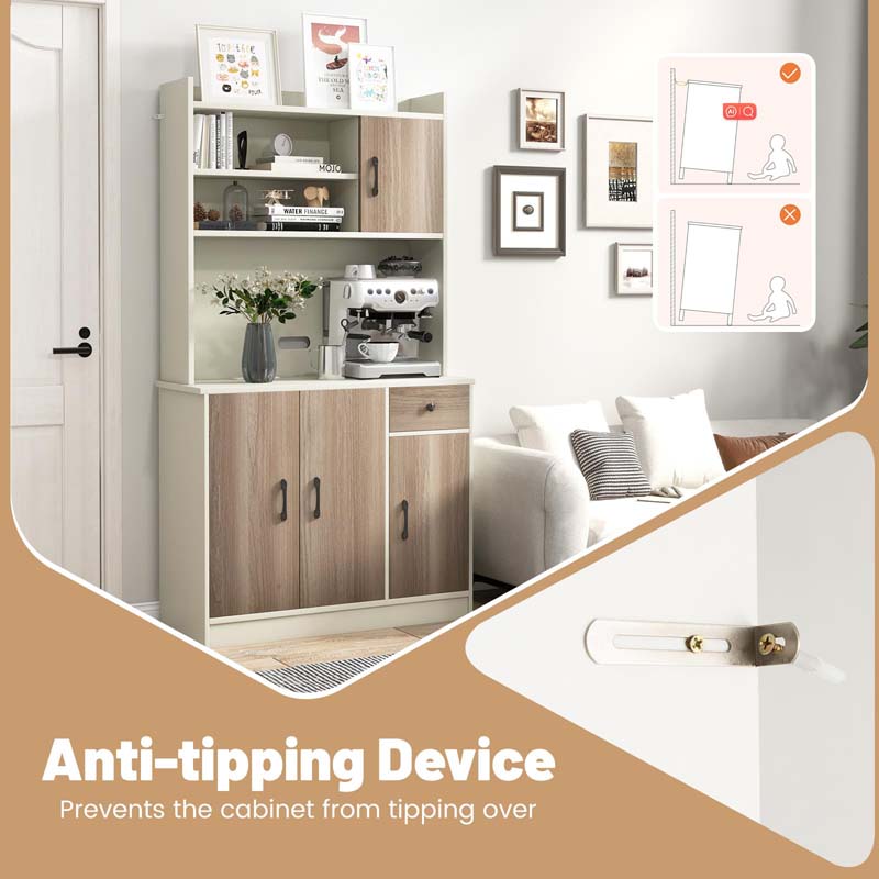 71" Kitchen Pantry Storage Cabinet with Power Outlet, Modern Freestanding Kitchen Buffet Sideboard Cupboard Organizer