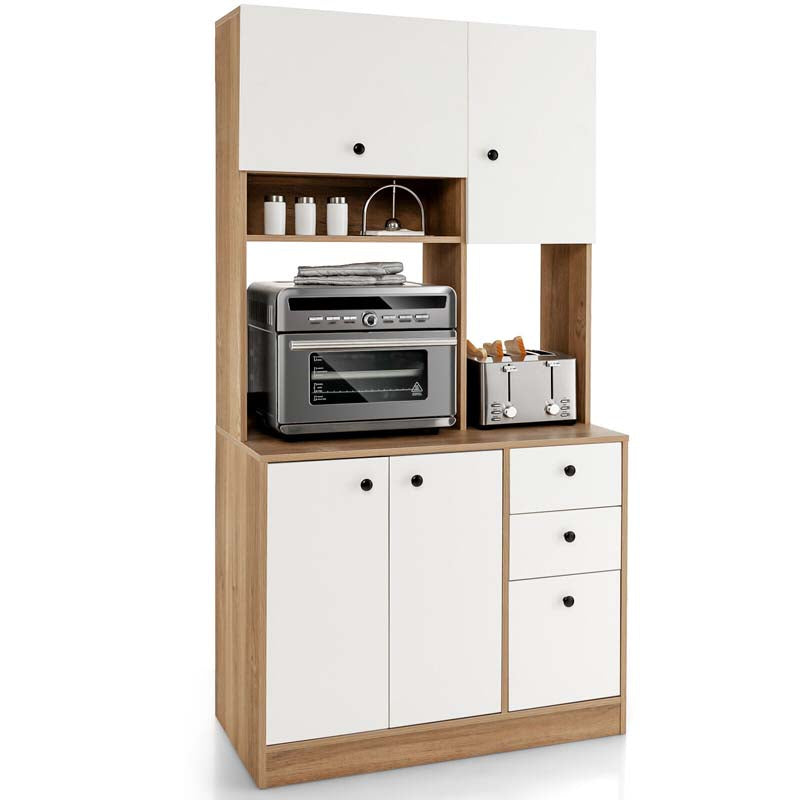 71" Kitchen Buffet Hutch Storage Cabinet Microwave Cupboard, Freestanding Pantry with 3 Cabinets & Drawers, Adjustable Shelves