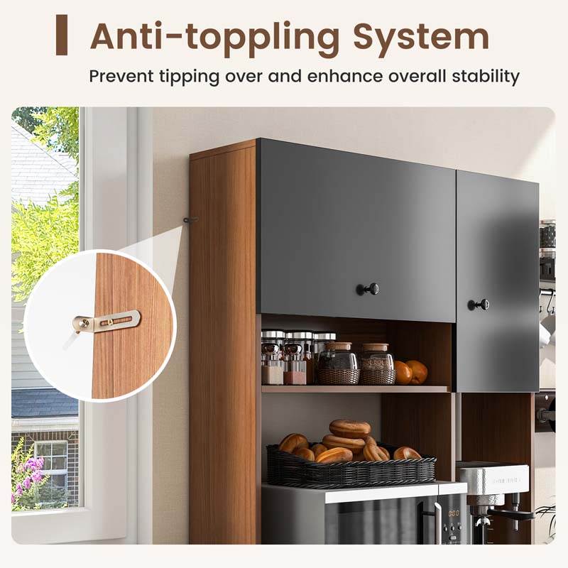 71" Kitchen Buffet Hutch Storage Cabinet Microwave Cupboard, Freestanding Pantry with 3 Cabinets & Drawers, Adjustable Shelves