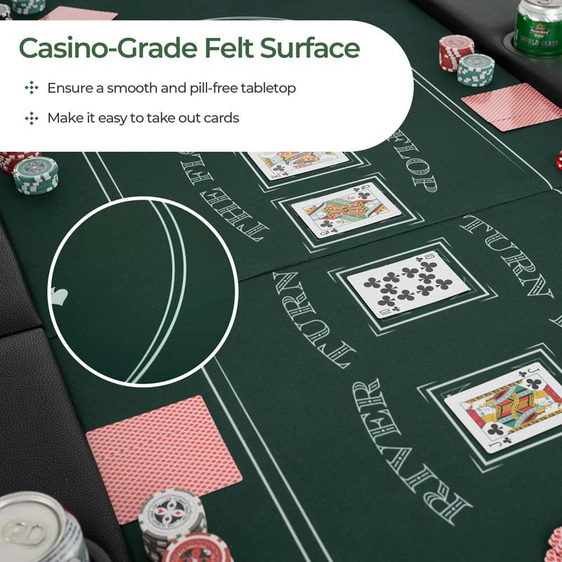 8-Player Foldable Poker Table, 72" Portable Texas Holdem Casino Leisure Table with Cup Holders, Oval Card Game Blackjack Table for Game Room