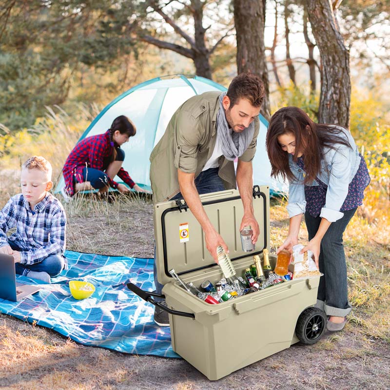 75 Quart Rotomolded Cooler with Wheels & Portable Handles, Insulated Large Ice Chest w/Leak-Proof Tight Latches for Outdoor Camping Beach