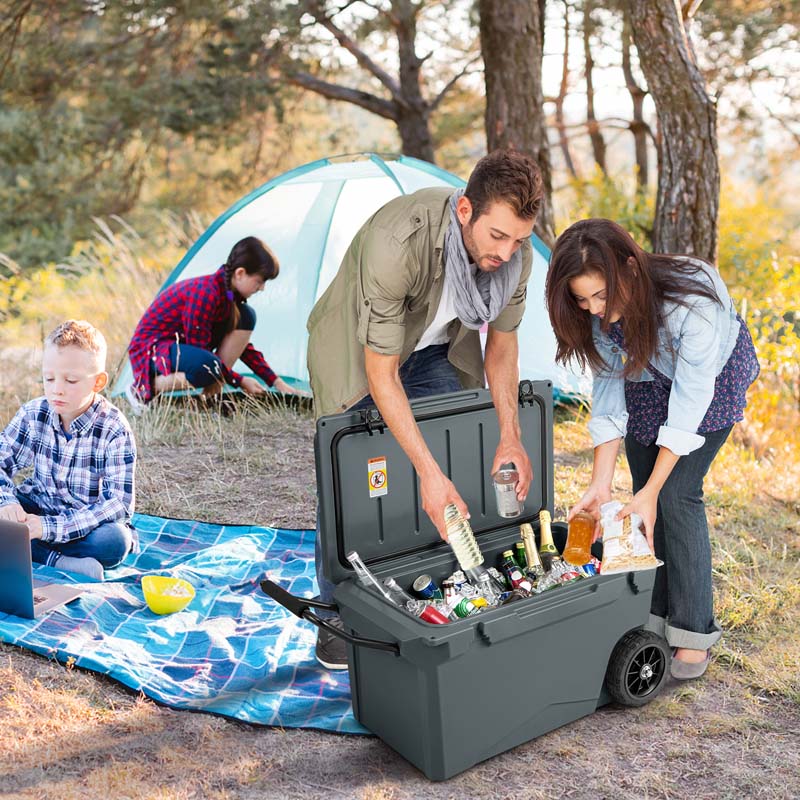 75 Quart Rotomolded Cooler with Wheels & Portable Handles, Insulated Large Ice Chest w/Leak-Proof Tight Latches for Outdoor Camping Beach